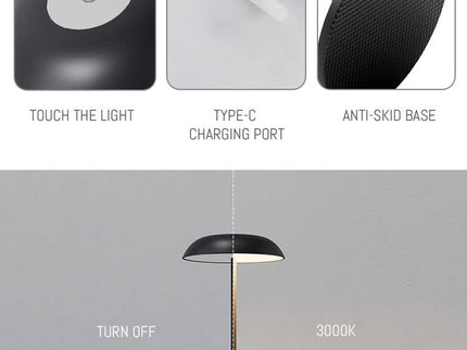 Brown Minimalist Rechargeable LED Touch Table Lamp - 3-Color Stepless Dimming Metal Desk Light