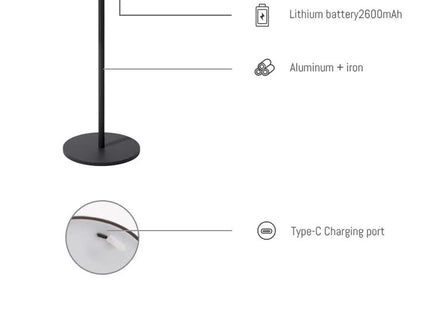 Brown Minimalist Rechargeable LED Touch Table Lamp - 3-Color Stepless Dimming Metal Desk Light