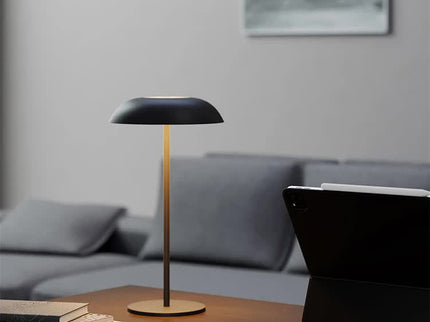 Brown Minimalist Rechargeable LED Touch Table Lamp - 3-Color Stepless Dimming Metal Desk Light