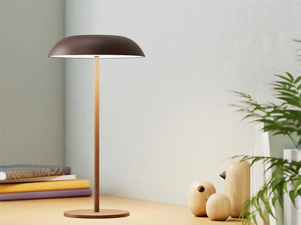 Brown Minimalist Rechargeable LED Touch Table Lamp - 3-Color Stepless Dimming Metal Desk Light
