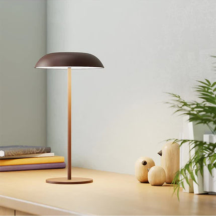 Brown Minimalist Rechargeable LED Touch Table Lamp - 3-Color Stepless Dimming Metal Desk Light