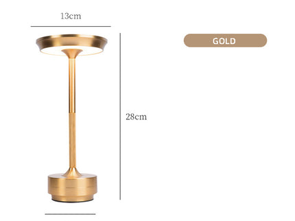 Gold Elegant Aluminum Alloy Rechargeable LED Touch Lamp - 3-Color Dimmable Cordless Table Light