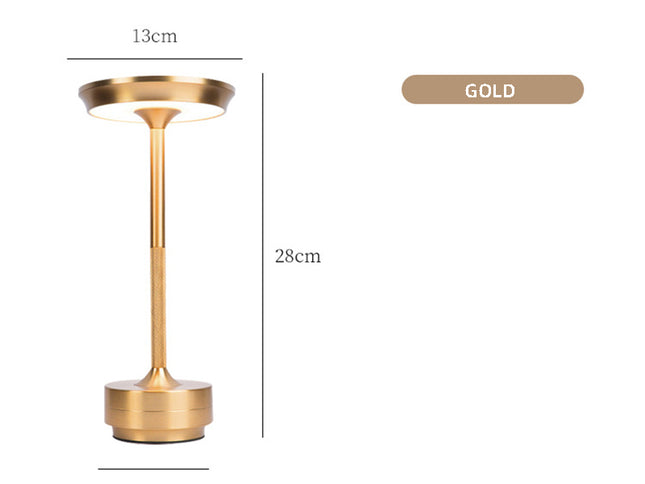 Gold Elegant Aluminum Alloy Rechargeable LED Touch Lamp - 3-Color Dimmable Cordless Table Light