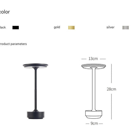 Gold Elegant Aluminum Alloy Rechargeable LED Touch Lamp - 3-Color Dimmable Cordless Table Light