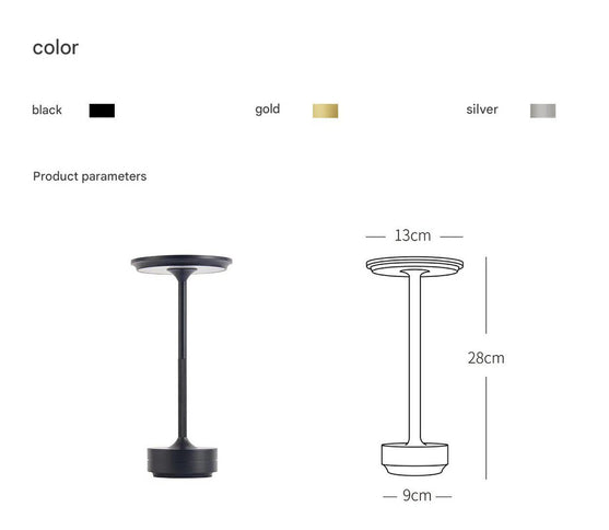 Gold Elegant Aluminum Alloy Rechargeable LED Touch Lamp - 3-Color Dimmable Cordless Table Light