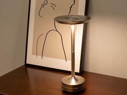 Gold Elegant Aluminum Alloy Rechargeable LED Touch Lamp - 3-Color Dimmable Cordless Table Light