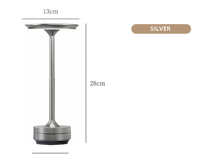 Silver Elegant Aluminum Alloy Rechargeable LED Touch Lamp - 3-Color Dimmable Cordless Table Light