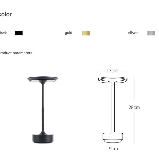 Silver Elegant Aluminum Alloy Rechargeable LED Touch Lamp - 3-Color Dimmable Cordless Table Light