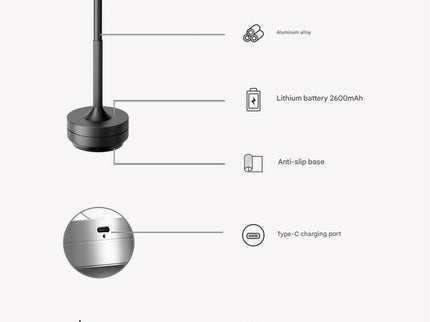 Silver Elegant Aluminum Alloy Rechargeable LED Touch Lamp - 3-Color Dimmable Cordless Table Light