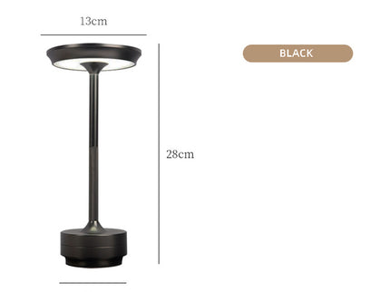 Black Elegant Aluminum Alloy Rechargeable LED Touch Lamp - 3-Color Dimmable Cordless Table Light
