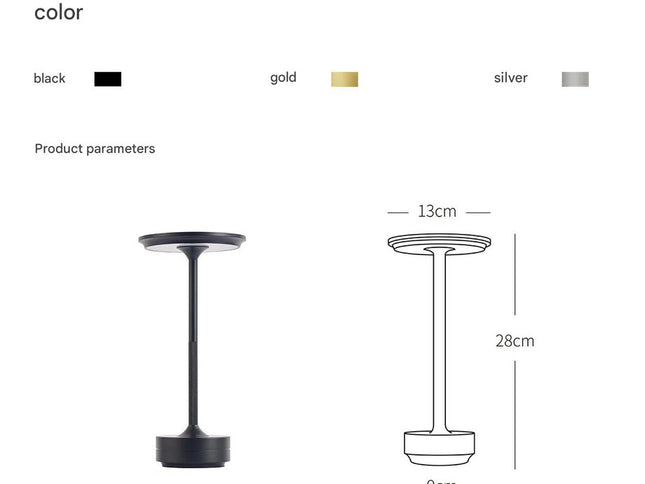 Black Elegant Aluminum Alloy Rechargeable LED Touch Lamp - 3-Color Dimmable Cordless Table Light