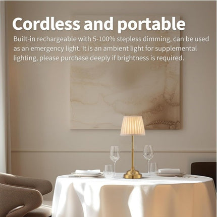 Black and White Elegant Rechargeable Fabric Shade LED Lamp - Cordless Touch Stepless Dimmable Table Light
