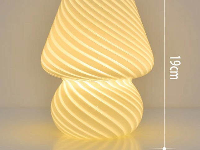 Yellow Retro Swirl Glass Mushroom Table Lamp - USB Powered 3-Level Dimmable Bedside Accent Light