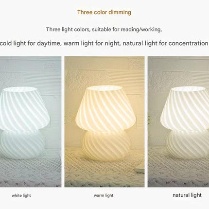 Yellow Retro Swirl Glass Mushroom Table Lamp - USB Powered 3-Level Dimmable Bedside Accent Light