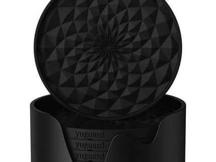 Black Geometric Silicone Drink Coasters Set (6 Pack) with Holder - Non-Slip Table Protectors