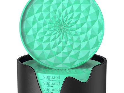 Green and Black Geometric Silicone Drink Coasters Set (6 Pack) with Holder - Non-Slip Table Protectors