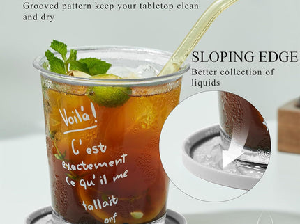 Green and Black Geometric Silicone Drink Coasters Set (6 Pack) with Holder - Non-Slip Table Protectors