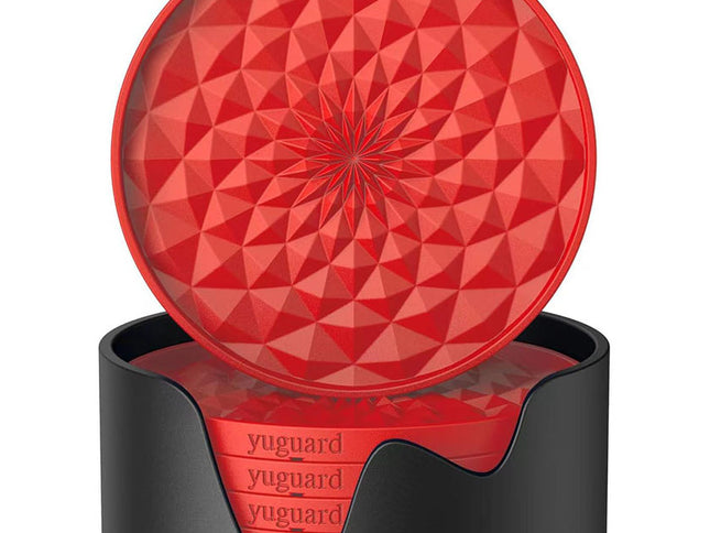 Red and Black Geometric Silicone Drink Coasters Set (6 Pack) with Holder - Non-Slip Table Protectors