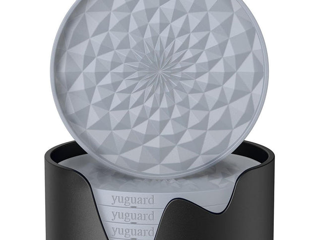 Grey and Black Geometric Silicone Drink Coasters Set (6 Pack) with Holder - Non-Slip Table Protectors