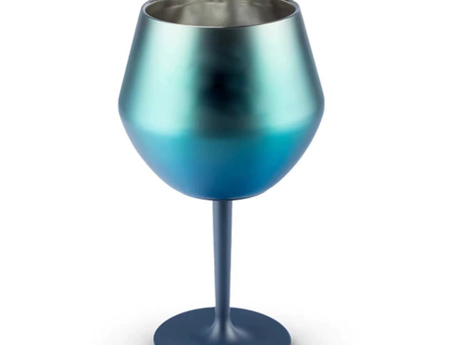 2 Pcs Blue Detachable Stainless Steel Wine Glass - 14oz (420ml) Portable Stemmed Goblet for Outdoors & Travel