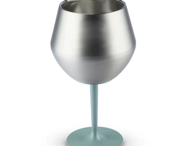 2 Pcs Green and Silver Detachable Stainless Steel Wine Glass - 14oz (420ml) Portable Stemmed Goblet for Outdoors & Travel
