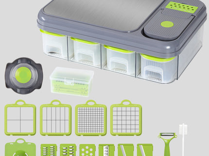 Green And Grey Ultimate 12-in-1 Multi-Functional Vegetable Slicer Dicer Chopper - Mandoline with Storage Containers & Drain Basket