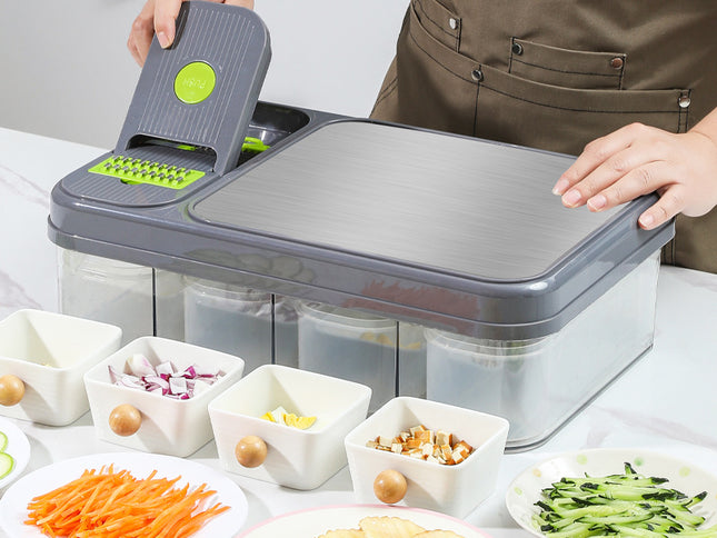 Green And Grey Ultimate 12-in-1 Multi-Functional Vegetable Slicer Dicer Chopper - Mandoline with Storage Containers & Drain Basket