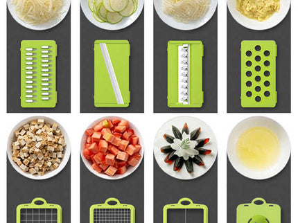 Green And Grey Ultimate 12-in-1 Multi-Functional Vegetable Slicer Dicer Chopper - Mandoline with Storage Containers & Drain Basket