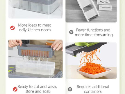 Green And Grey Ultimate 12-in-1 Multi-Functional Vegetable Slicer Dicer Chopper - Mandoline with Storage Containers & Drain Basket