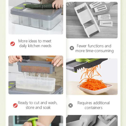 Green And Grey Ultimate 12-in-1 Multi-Functional Vegetable Slicer Dicer Chopper - Mandoline with Storage Containers & Drain Basket