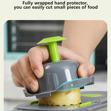 Green And Grey Ultimate 12-in-1 Multi-Functional Vegetable Slicer Dicer Chopper - Mandoline with Storage Containers & Drain Basket