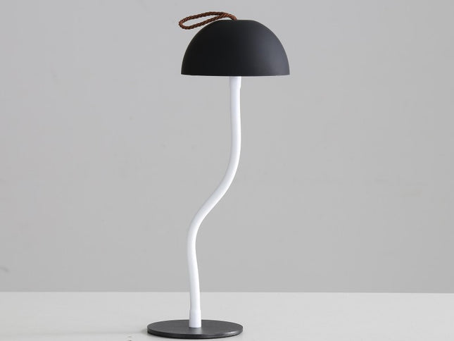 Black Sleek Minimalist LED Mushroom Table Lamp - Rechargeable 3-Color Touch Control, Bar & Ambient Light