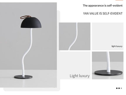 White Sleek Minimalist LED Mushroom Table Lamp - Rechargeable 3-Color Touch Control, Bar & Ambient Light