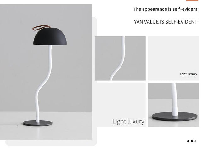White Sleek Minimalist LED Mushroom Table Lamp - Rechargeable 3-Color Touch Control, Bar & Ambient Light