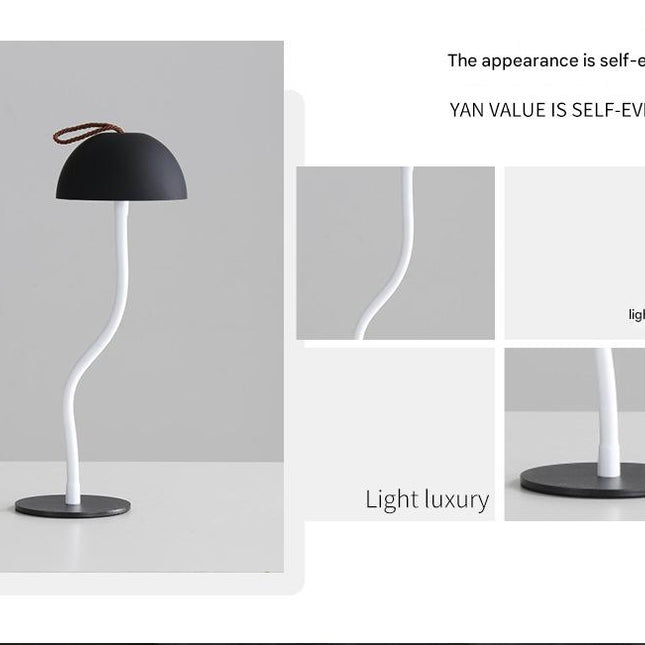 White Sleek Minimalist LED Mushroom Table Lamp - Rechargeable 3-Color Touch Control, Bar & Ambient Light
