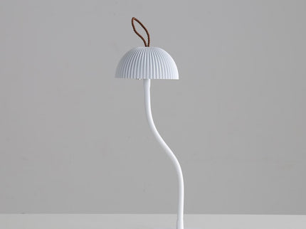 White Three-dimensional stripes Sleek Minimalist LED Mushroom Table Lamp - Rechargeable 3-Color Touch Control, Bar & Ambient Light