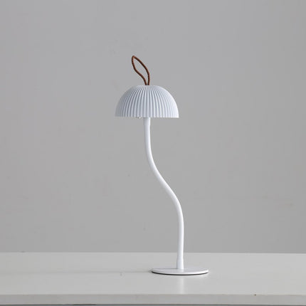 White Three-dimensional stripes Sleek Minimalist LED Mushroom Table Lamp - Rechargeable 3-Color Touch Control, Bar & Ambient Light