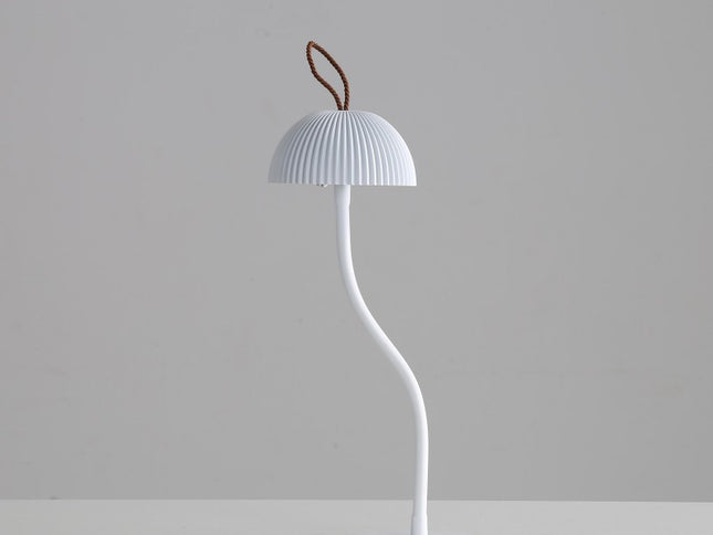 White Three-dimensional stripes Sleek Minimalist LED Mushroom Table Lamp - Rechargeable 3-Color Touch Control, Bar & Ambient Light