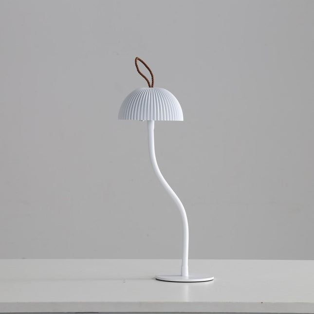 White Three-dimensional stripes Sleek Minimalist LED Mushroom Table Lamp - Rechargeable 3-Color Touch Control, Bar & Ambient Light