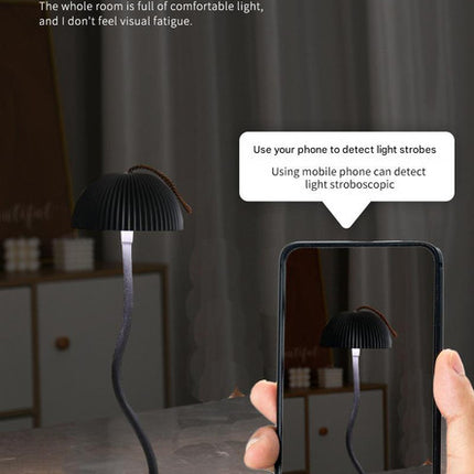 White Three-dimensional stripes Sleek Minimalist LED Mushroom Table Lamp - Rechargeable 3-Color Touch Control, Bar & Ambient Light