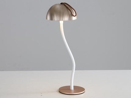 Gold Three-dimensional stripes Sleek Minimalist LED Mushroom Table Lamp - Rechargeable 3-Color Touch Control, Bar & Ambient Light