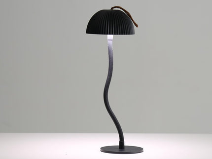 Black Three-dimensional stripes Sleek Minimalist LED Mushroom Table Lamp - Rechargeable 3-Color Touch Control, Bar & Ambient Light