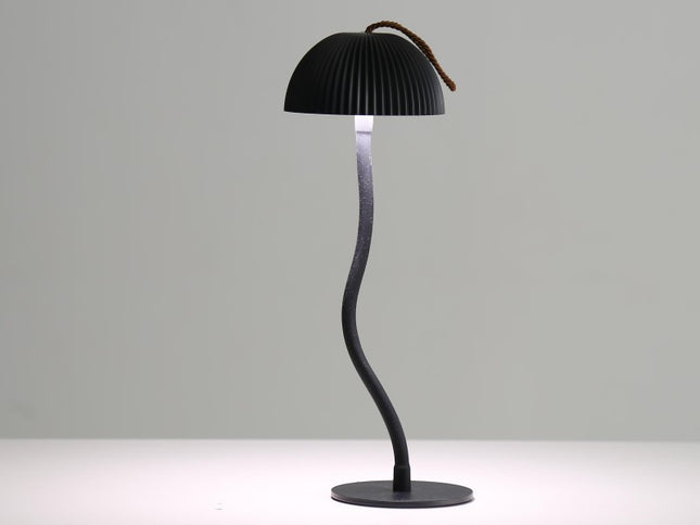 Black Three-dimensional stripes Sleek Minimalist LED Mushroom Table Lamp - Rechargeable 3-Color Touch Control, Bar & Ambient Light