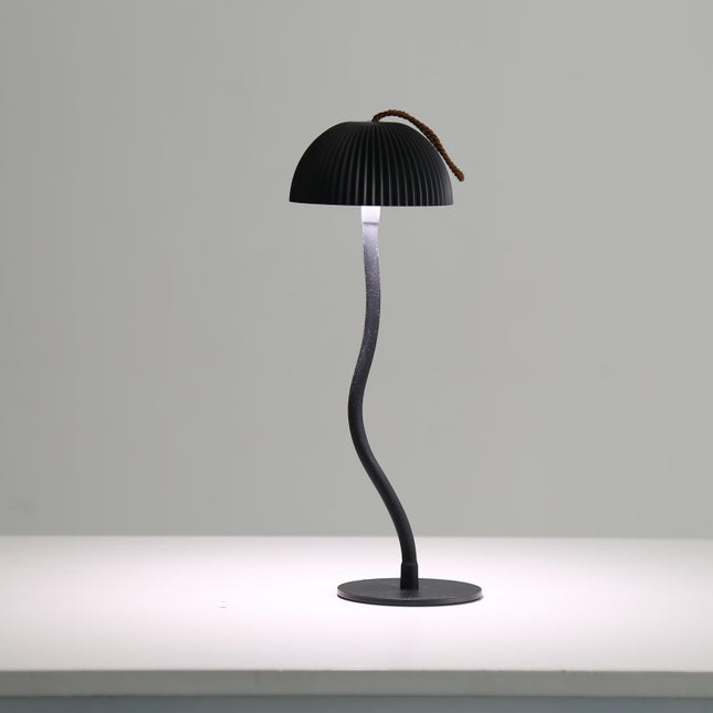 Black Three-dimensional stripes Sleek Minimalist LED Mushroom Table Lamp - Rechargeable 3-Color Touch Control, Bar & Ambient Light