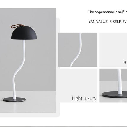 Black Three-dimensional stripes Sleek Minimalist LED Mushroom Table Lamp - Rechargeable 3-Color Touch Control, Bar & Ambient Light