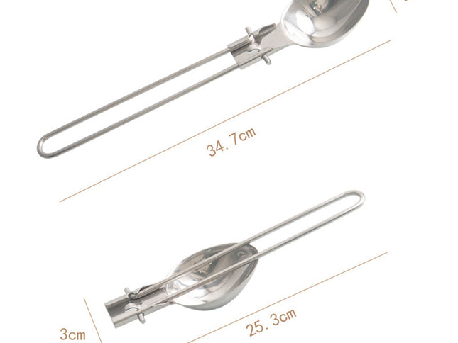 Silver 304 Stainless Steel Folding Camping Ladle  - 2 Pack Deep Serving Spoons, Portable & Eco-Friendly
