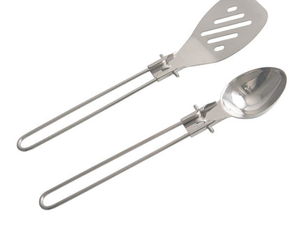 Silver 304 Stainless Steel Folding Camping Ladle  - 2 Pack Deep Serving Spoons, Portable & Eco-Friendly