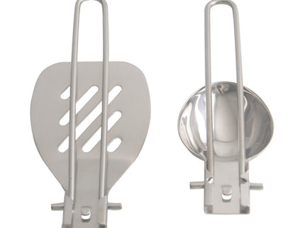 Silver Premium 304 Stainless Steel Folding Camping Utensil Set - Spatula & Deep Spoon Combo for Outdoor Cooking