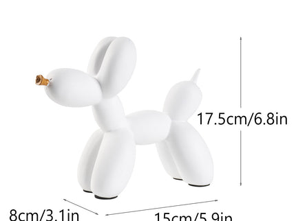 White Modern Resin Balloon Dog Sculpture - Playful Art Figurine with Golden Snout Accent