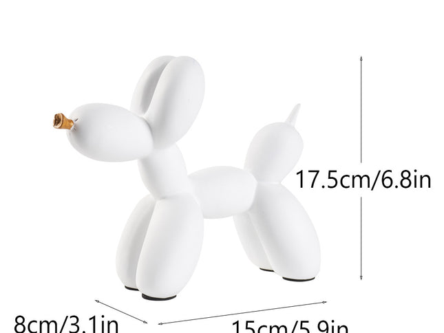 White Modern Resin Balloon Dog Sculpture - Playful Art Figurine with Golden Snout Accent